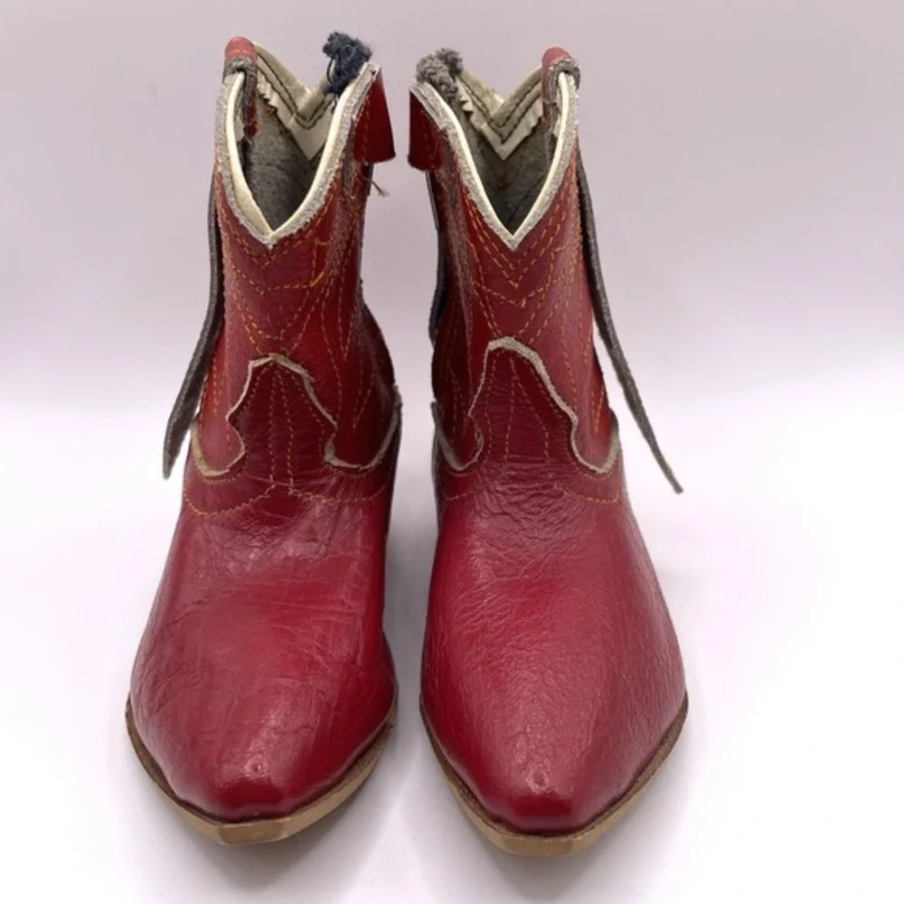 Vintage 50s Red Leather‎ Toddler Cowboy Western Boots Collectible Size 2 Mexico